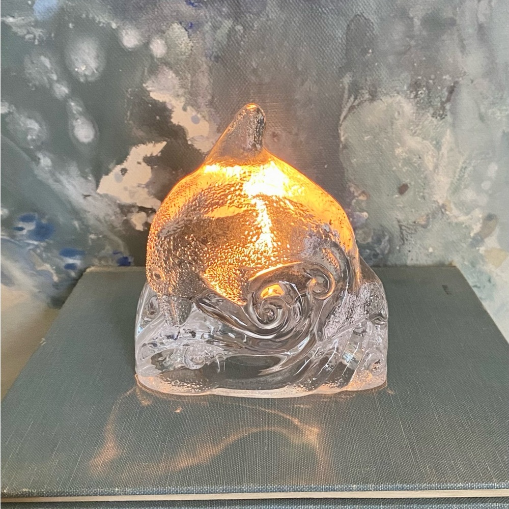 Vintage 90s Dolphin Tealight Candle Holder Partylite Clear Glass Votive Candles